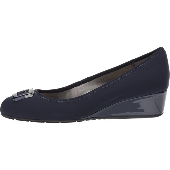 Bandolino Womens Blue Navy Closed Rounded Toe Flexible Wedge Flat Tad Pump - Picture 8 of 8